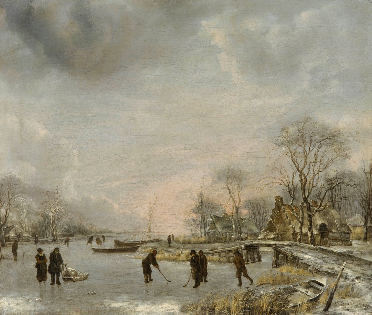 Winter Landscape with Kolf Players by Jan van de Capelle or Cappelle