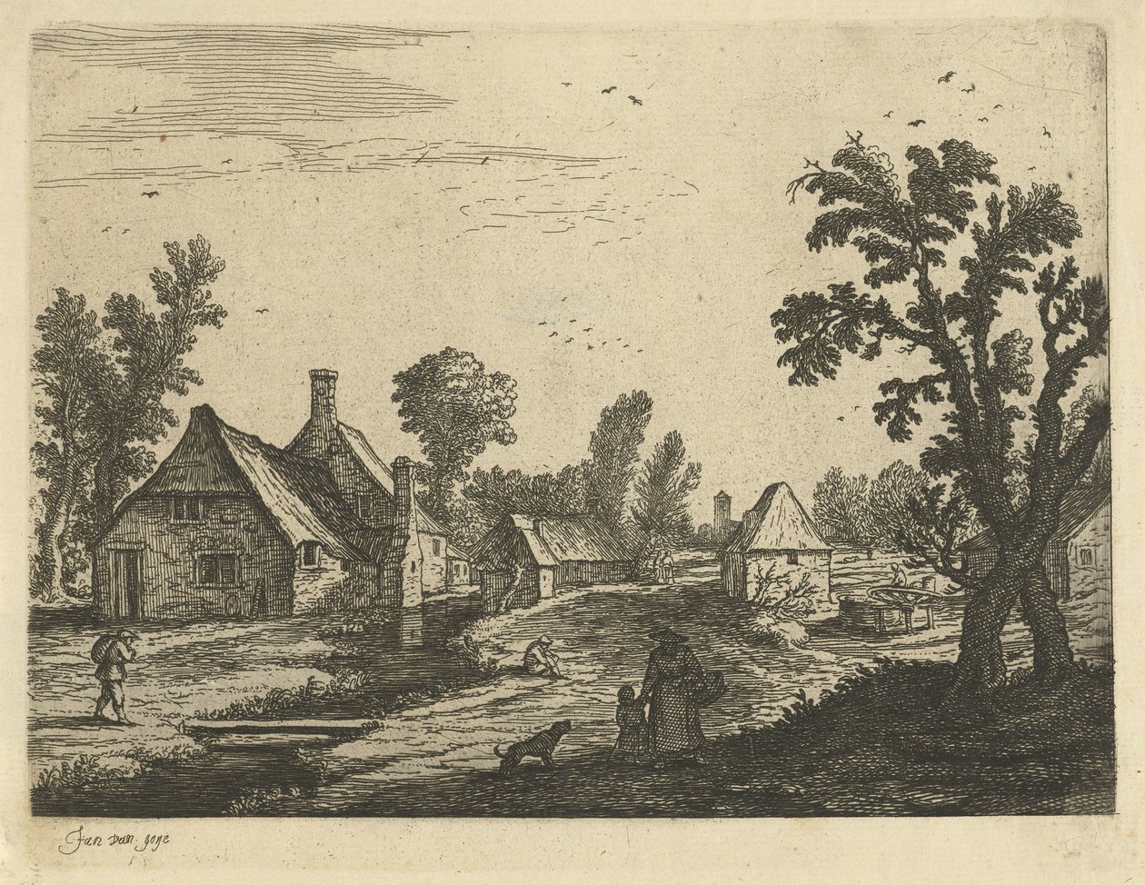 Village Scene with Woman and Child in the Village Street by Jan van de Cappelle (attributed to)