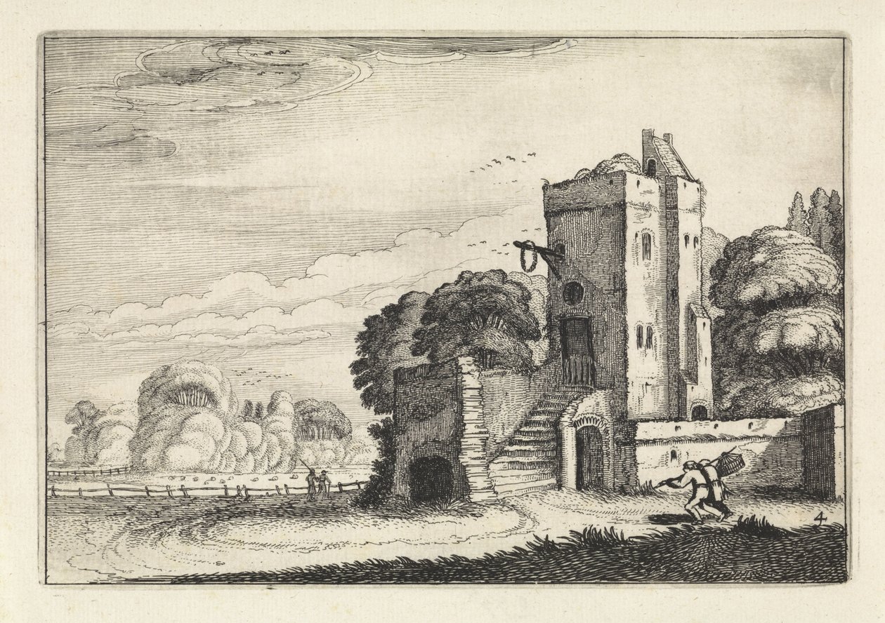 Figures with a Birdcage by a Tower in a Landscape by Jan van de Velde (II)