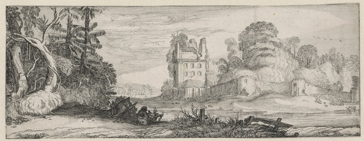 View of a Ruin of a House by a Wall (Landscapes and Ruins) by Jan van de Velde (II)