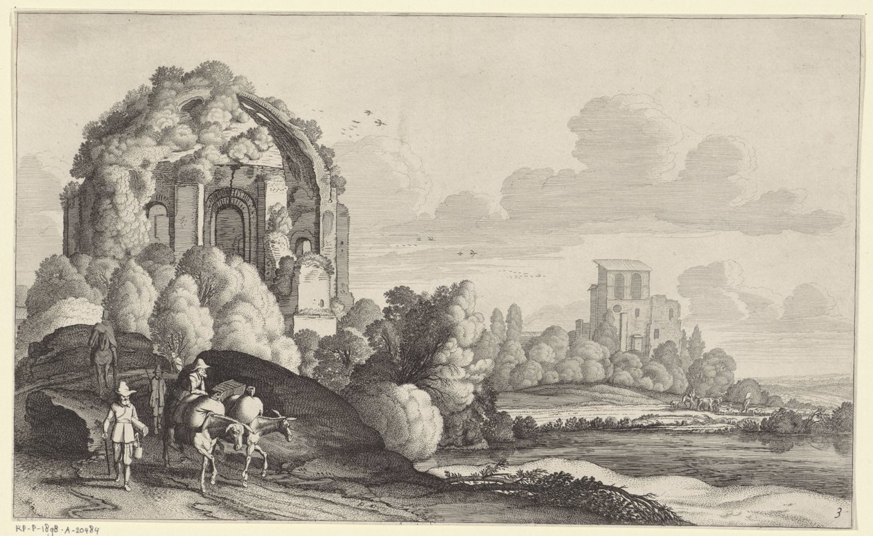 Travelers at the Temple of Minerva Medica near Rome (Landscapes after Pieter de Molijn) by Jan van de Velde (II)