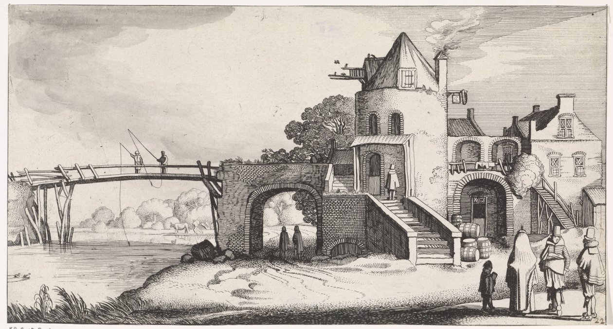 Tollhouse with Wooden Bridge over the River (Pleasant Landscapes and Delightful Views series) by Jan van de Velde (II)