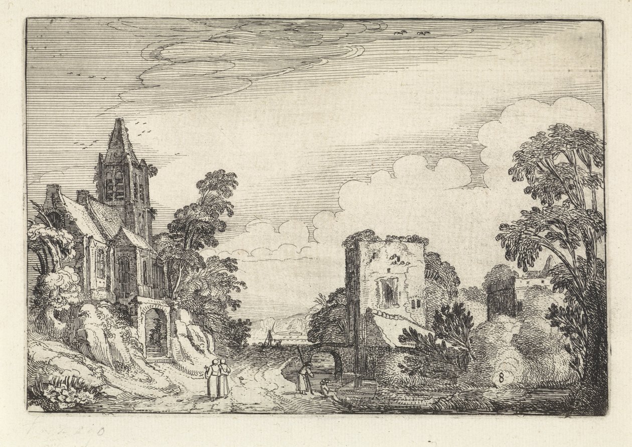 Tower and a Church in a Landscape by Jan van de Velde (II)