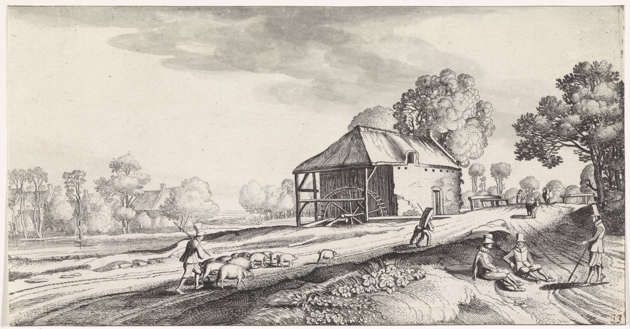 Fork in the Road by a Watermill (Playsante Lantschappen Ende Vermakelycke Gesichten) by Jan van de Velde (II)