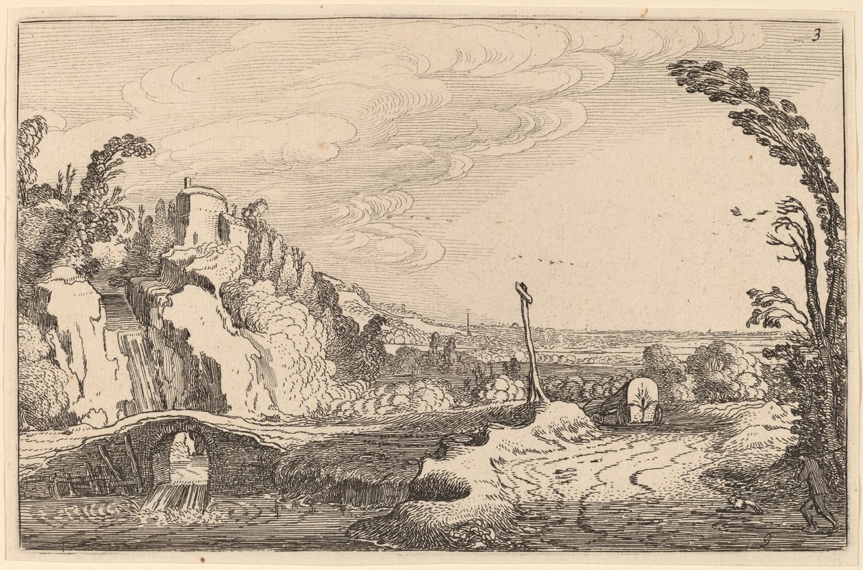 Cascade under a Stone Bridge by Jan van de Velde II