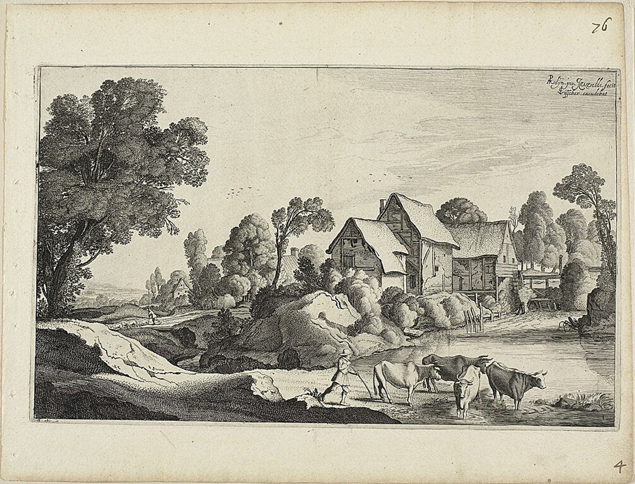 Herd of Cattle at a Ford Near a Watermill by Jan van de Velde II