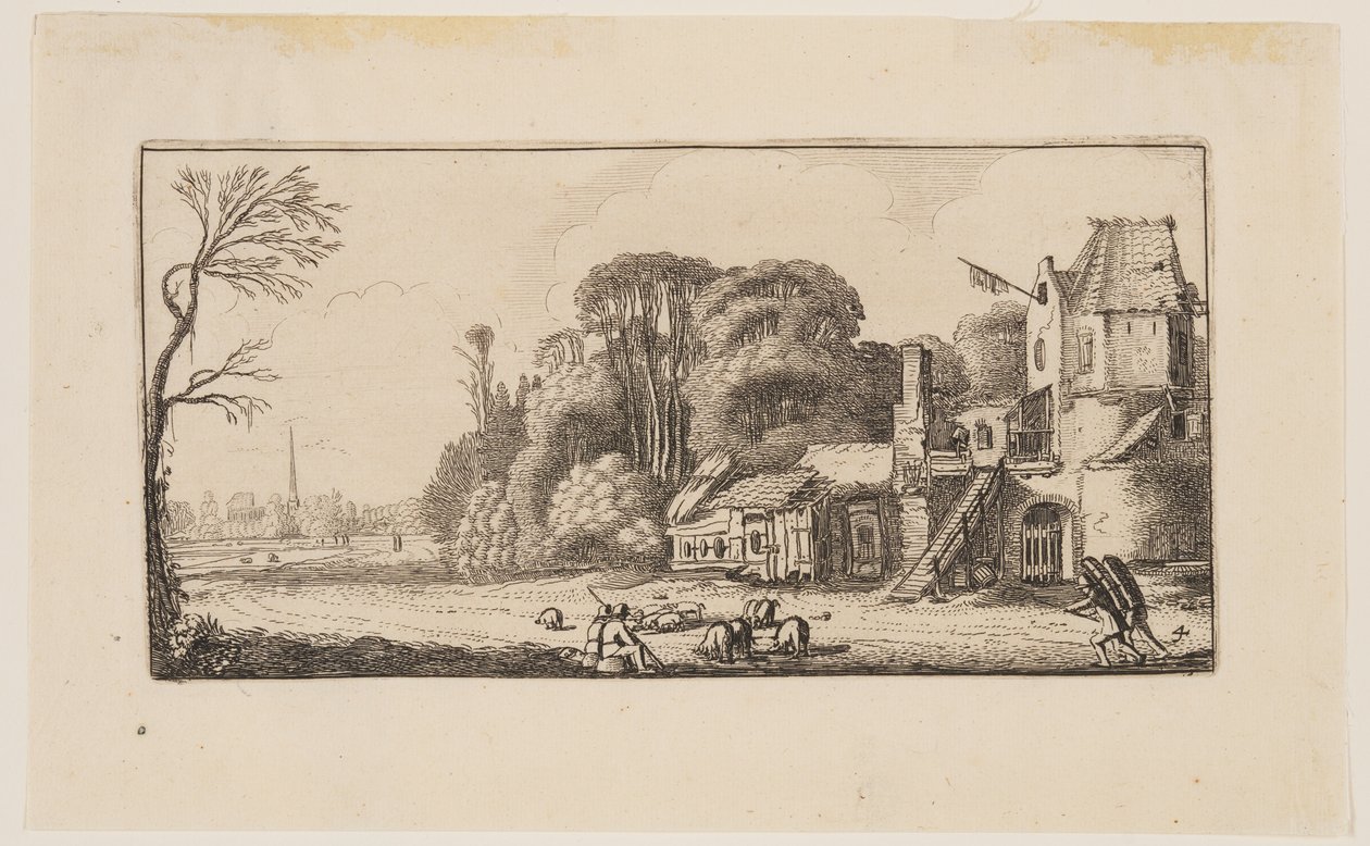 Landscape with Pigs and Two Peddlers, from Six Landscapes by Jan van de Velde II