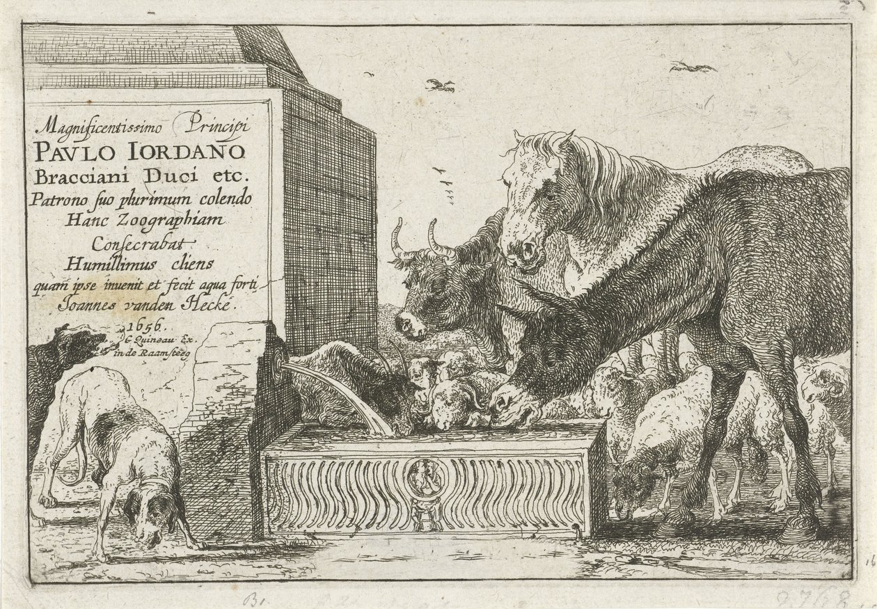 Animals by a Fountain by Jan van den Hecke