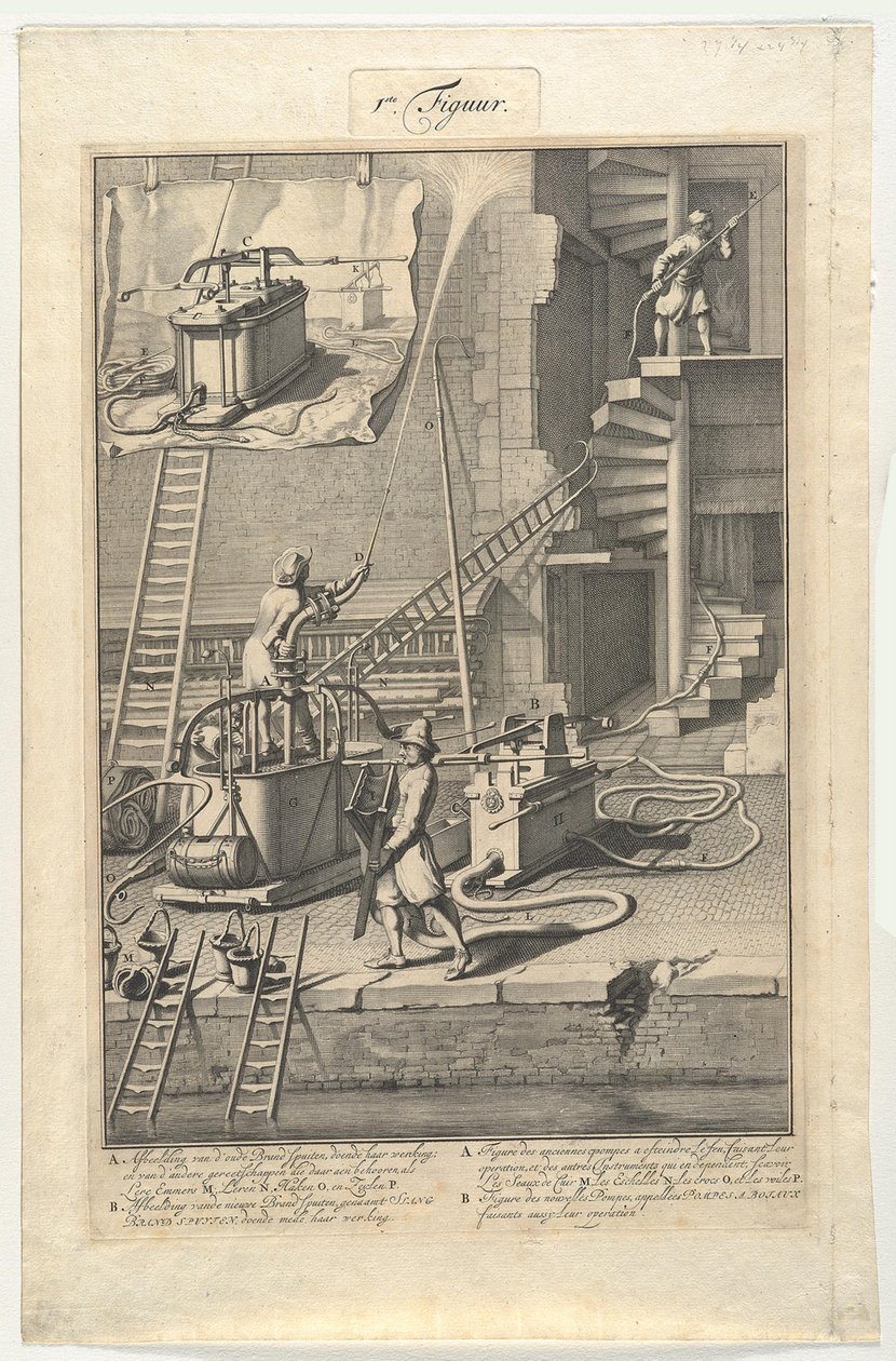 Old Fire Engines and New Hose Fire Engines by Jan van der Heyden
