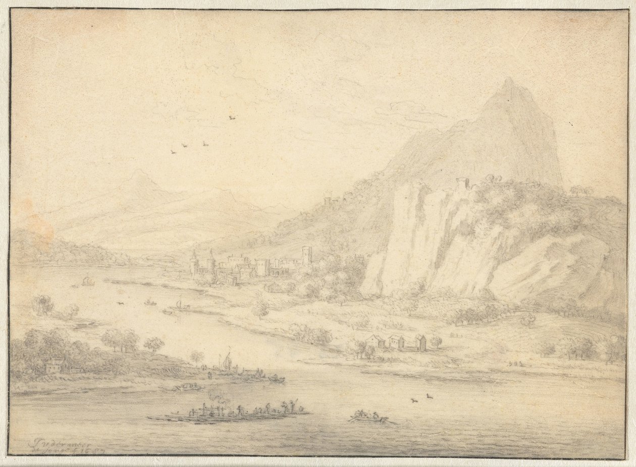 Mountainous River Landscape with Boats by Jan van der Meer (II)
