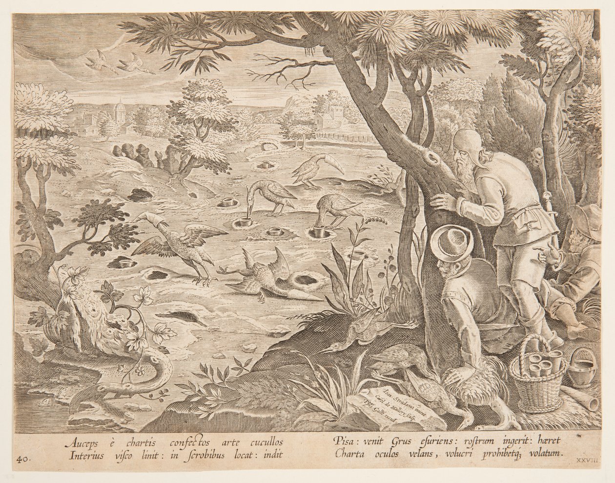 Crane Hunt using Cones (Plate 28 in the Venationes Ferarum, Avium, Piscium Series) by Jan van der Straet, called Stradanus