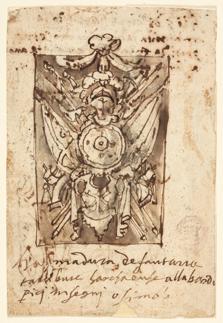 Page of a Sketchbook: Military Trophy by Jan van der Straet, called Stradanus
