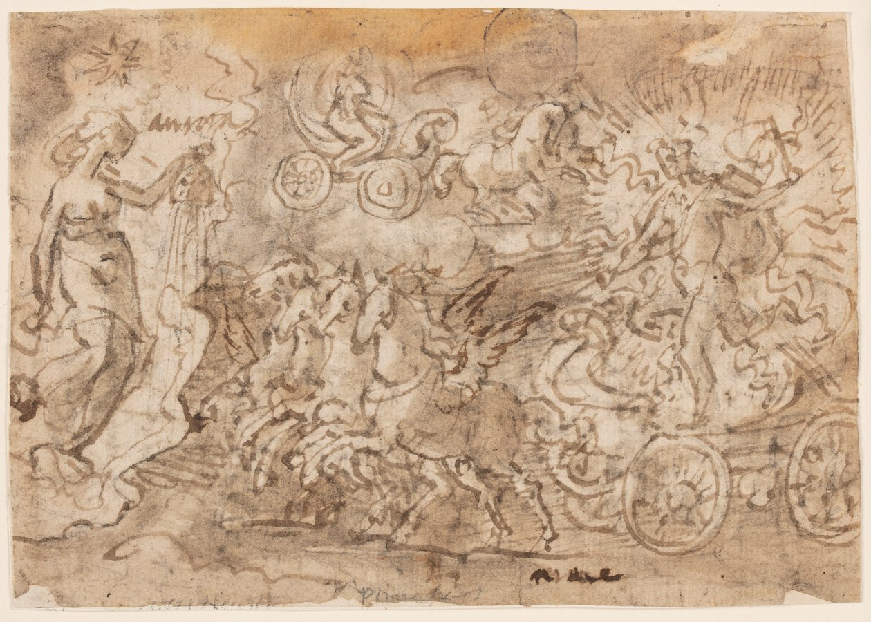 Page of a Sketchbook; Apollo and Aurora by Jan van der Straet, called Stradanus