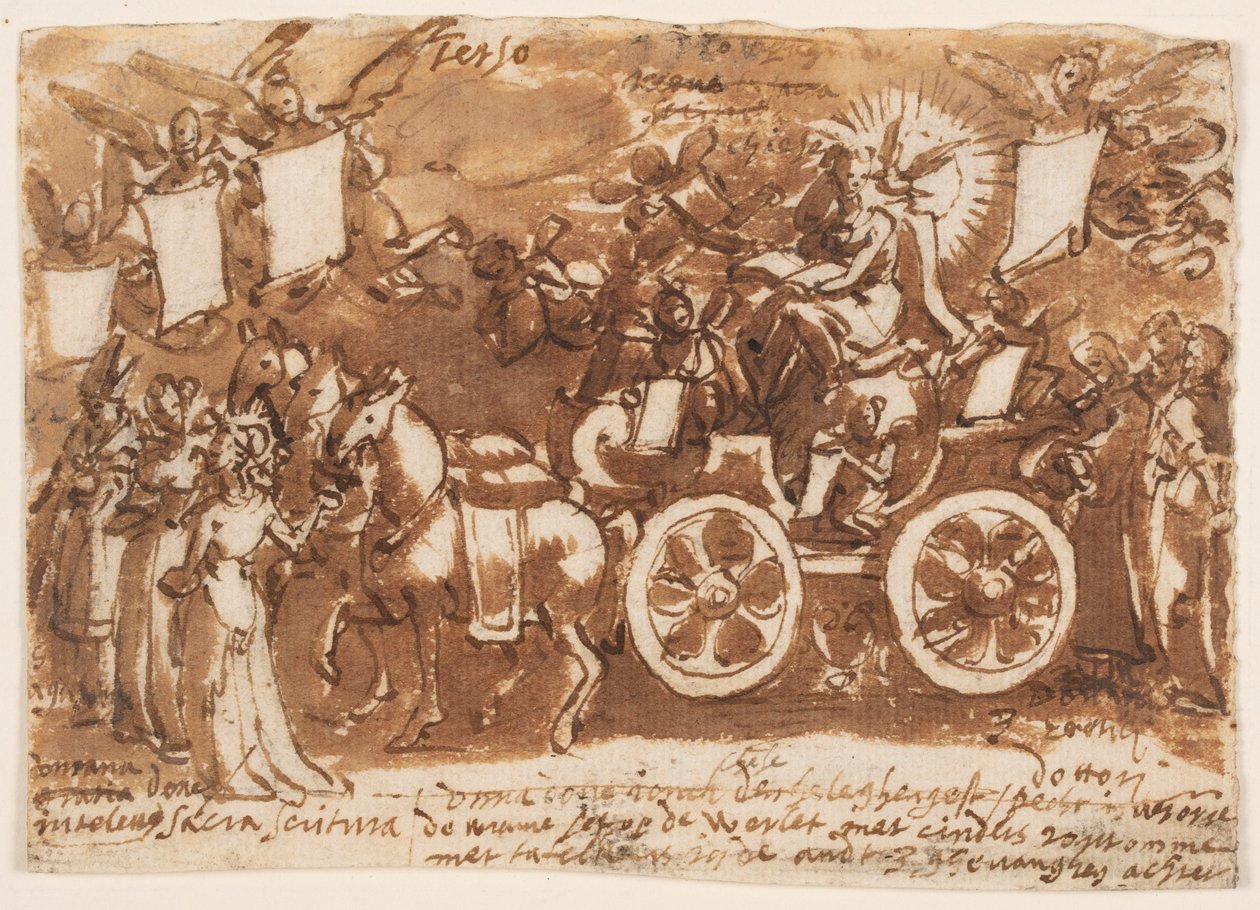 Page of a sketchbook; Chariot and three horses by Jan van der Straet, called Stradanus