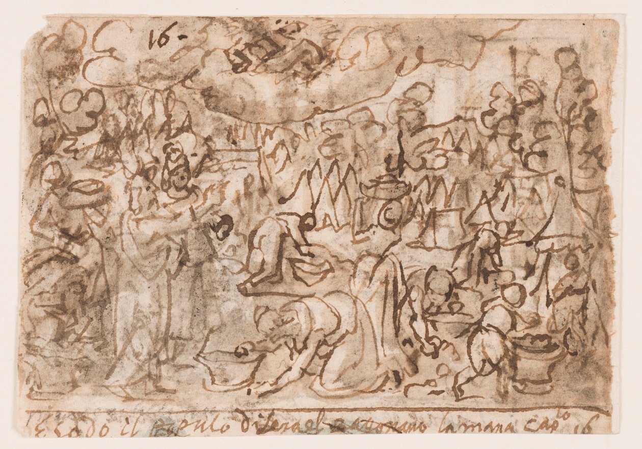 Page of a Sketchbook; Exodus - Gathering of Manna; Sacrifice by Jan van der Straet, called Stradanus