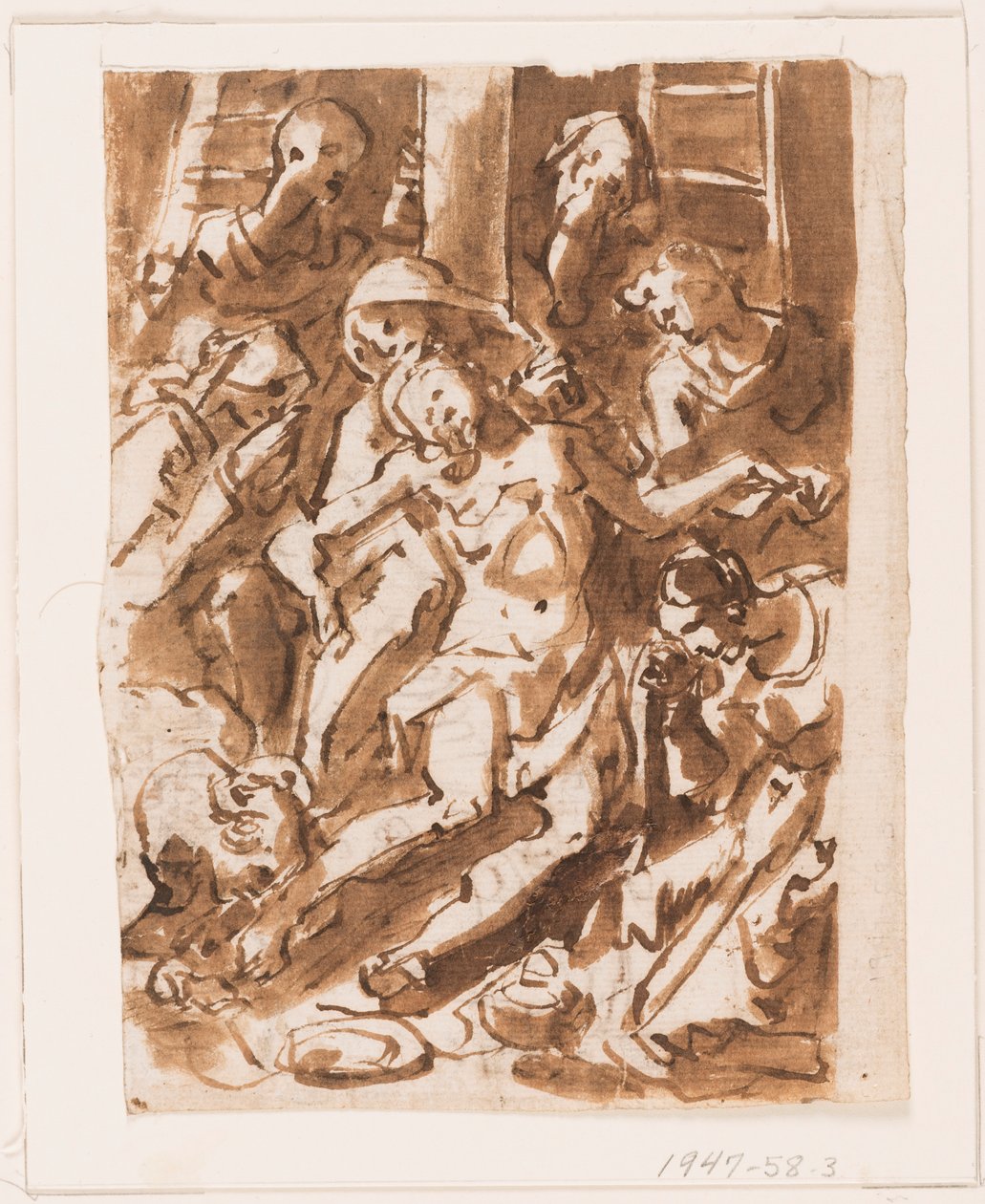 Page of a Sketchbook; Mary Holding Body of Christ at Foot of Cross by Jan van der Straet, called Stradanus