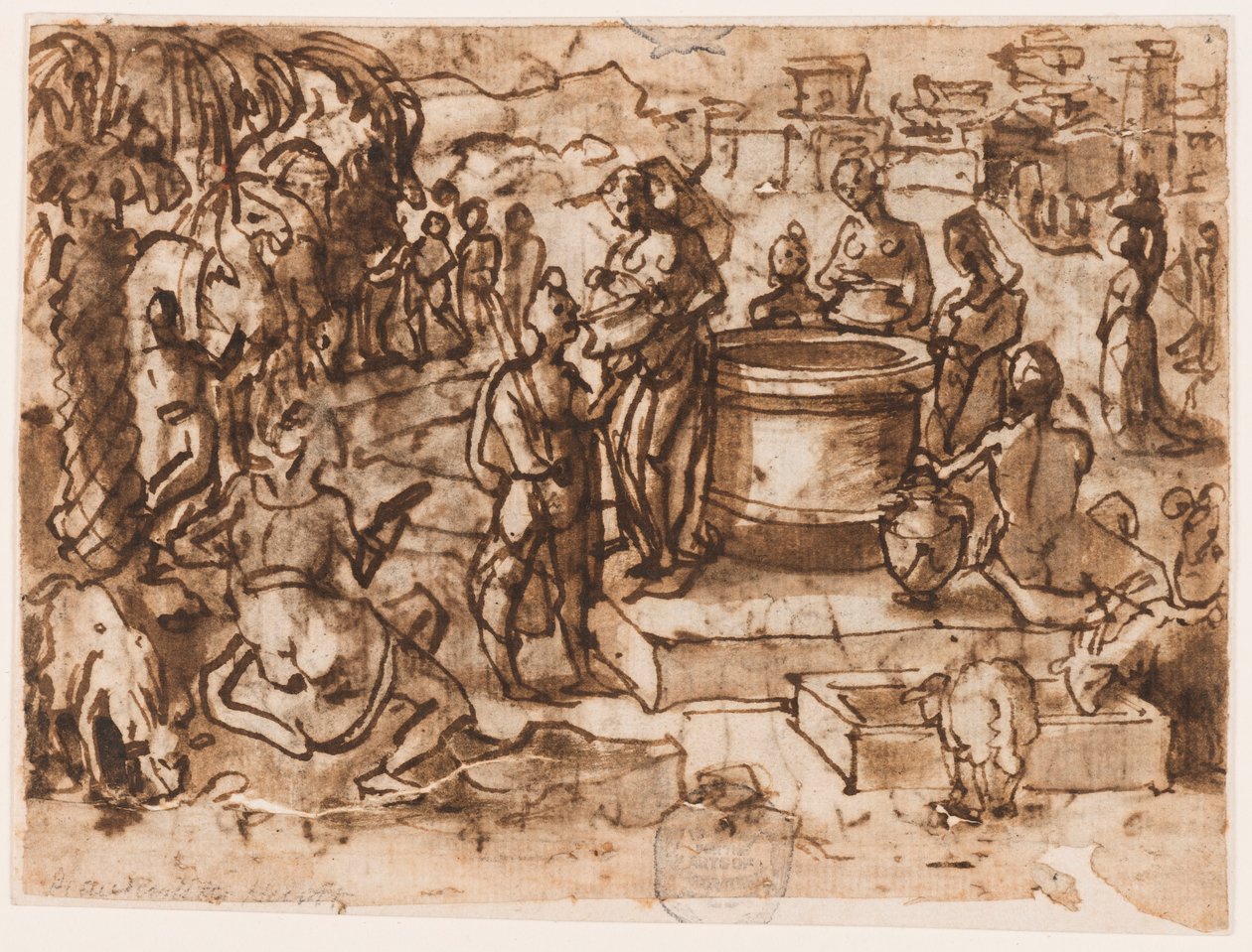 Page of a Sketchbook; Moses and the Daughters of Jethro by Jan van der Straet, called Stradanus
