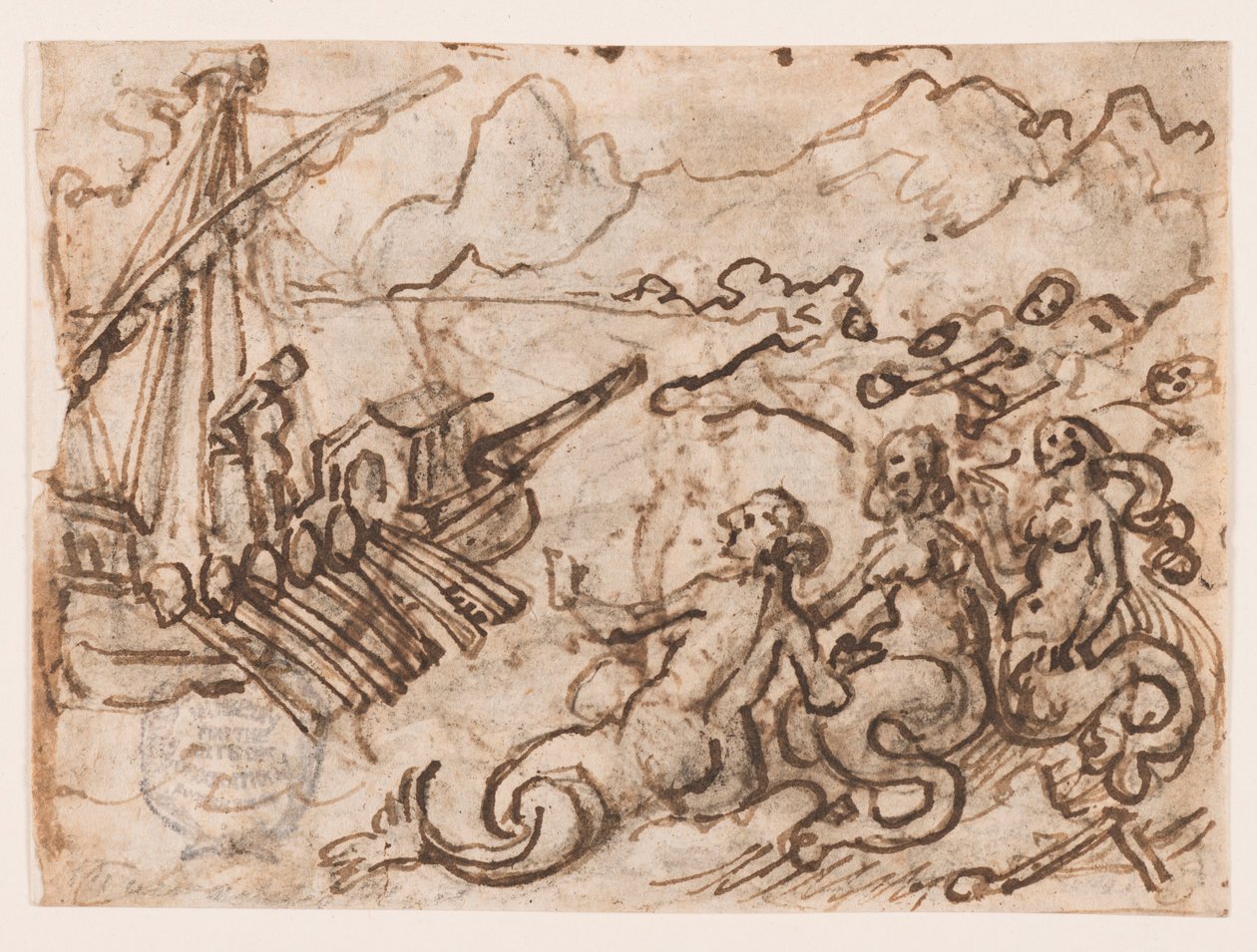 Page of a Sketchbook: Ulysses Passes the Sirens (recto); Ulysses in the Underworld (verso) by Jan van der Straet, called Stradanus