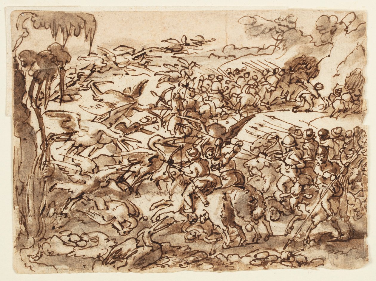 Battle between Pygmies and Cranes (detail) by Jan van der Straet, called Stradanus