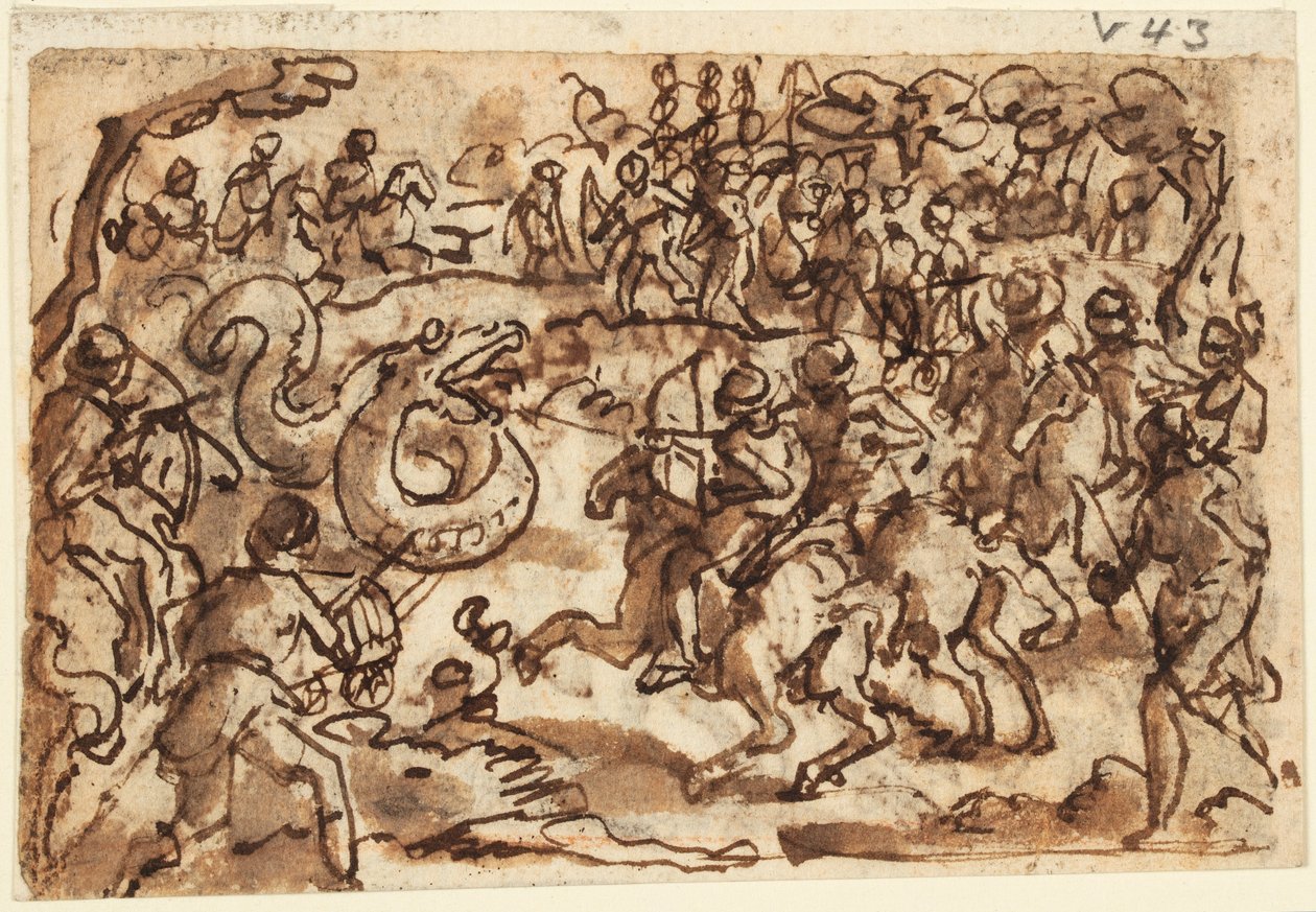 Recto: The Roman Consul Attilius Regulus Fighting a Giant African ...