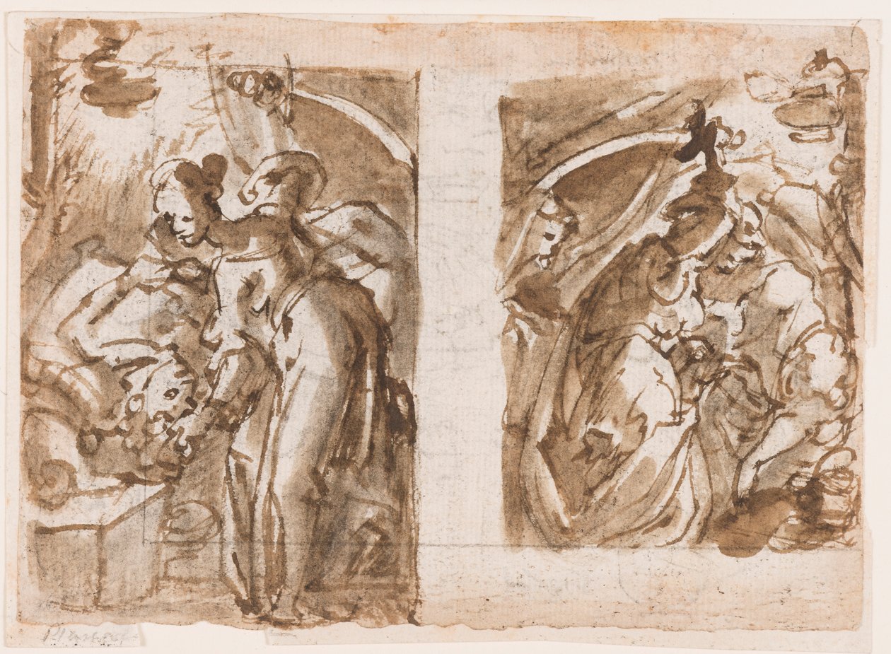 Recto: Two Views of Judith Killing Holofernes; Verso: Fountain in Fiesole by Jan van der Straet, called Stradanus
