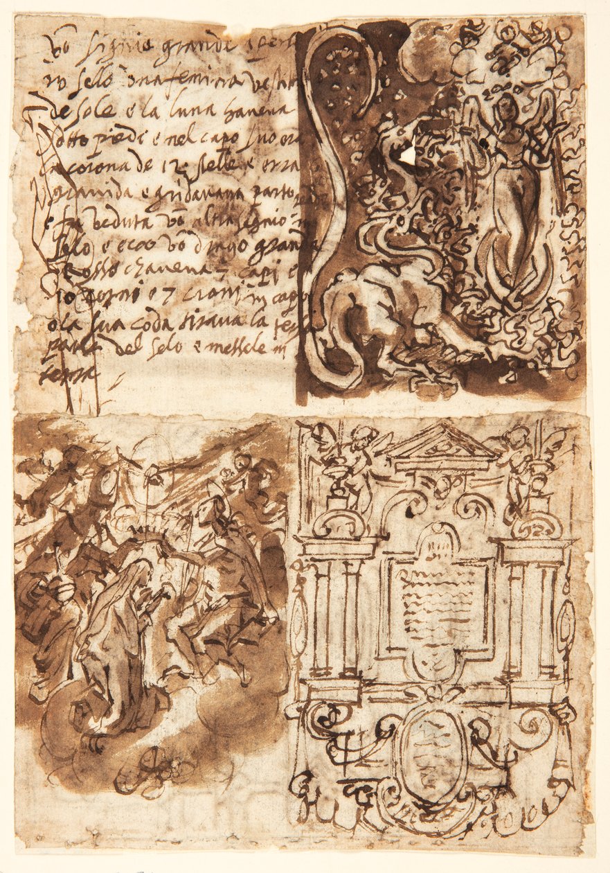 Passage Regarding the Woman of the Apocalypse, from the Book of Revelation; Woman of the Apocalypse; Frontispiece to Print Series of the Life of the Virgin; Coronation of the Virgin by Jan van der Straet, called Stradanus