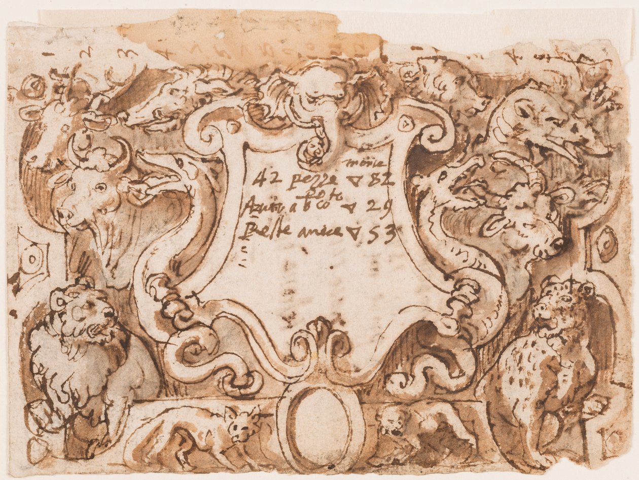 Preliminary Design for Title Page for the Print Series Venationes Ferarum Arium Piscium by Jan van der Straet, called Stradanus