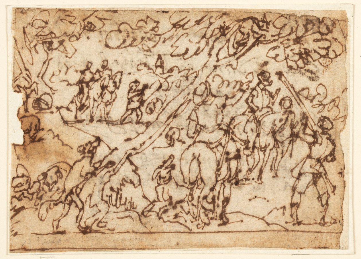 Sketchbook Page; Hunting scene by Jan van der Straet, called Stradanus