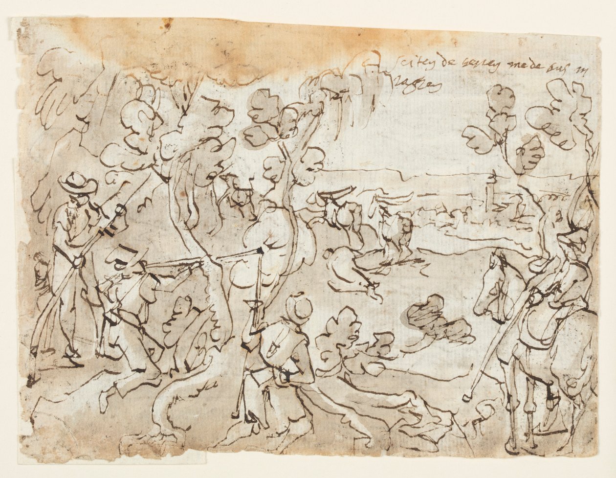 Sketchbook Page with Antelope Hunt by Jan van der Straet, called Stradanus