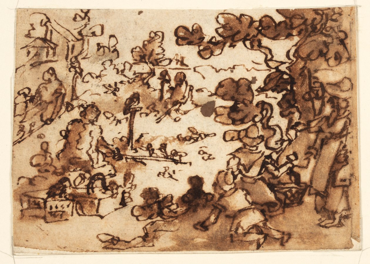 Sketchbook Page with Bird-baiting by Jan van der Straet, called Stradanus