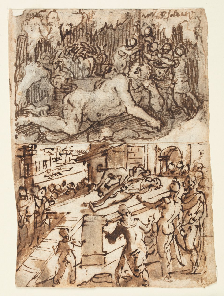Sketchbook Page with Blinding of Cyclops by Jan van der Straet, called Stradanus