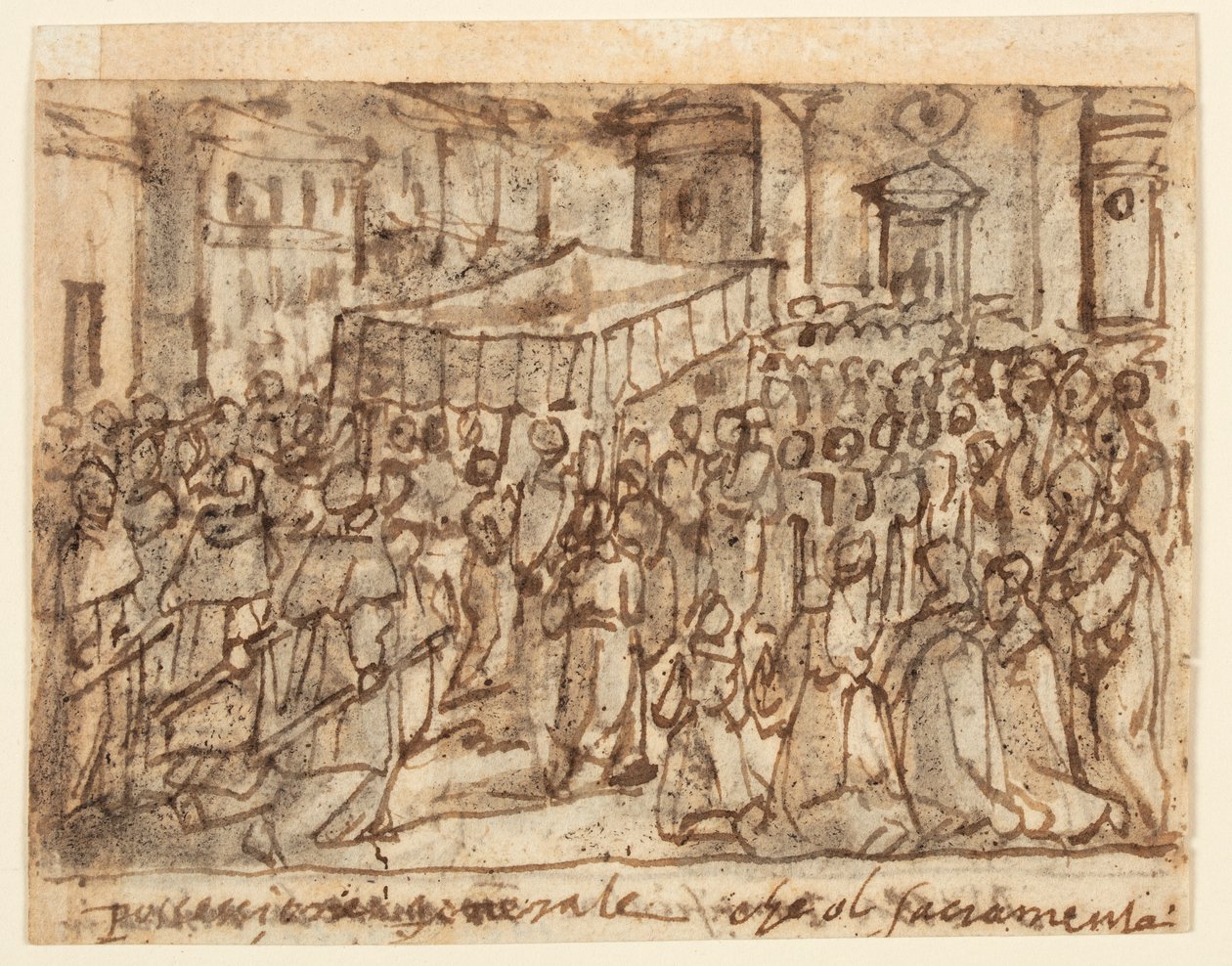 Sketchbook Page with Procession with the Host and Pontifical Mass by Jan van der Straet, called Stradanus
