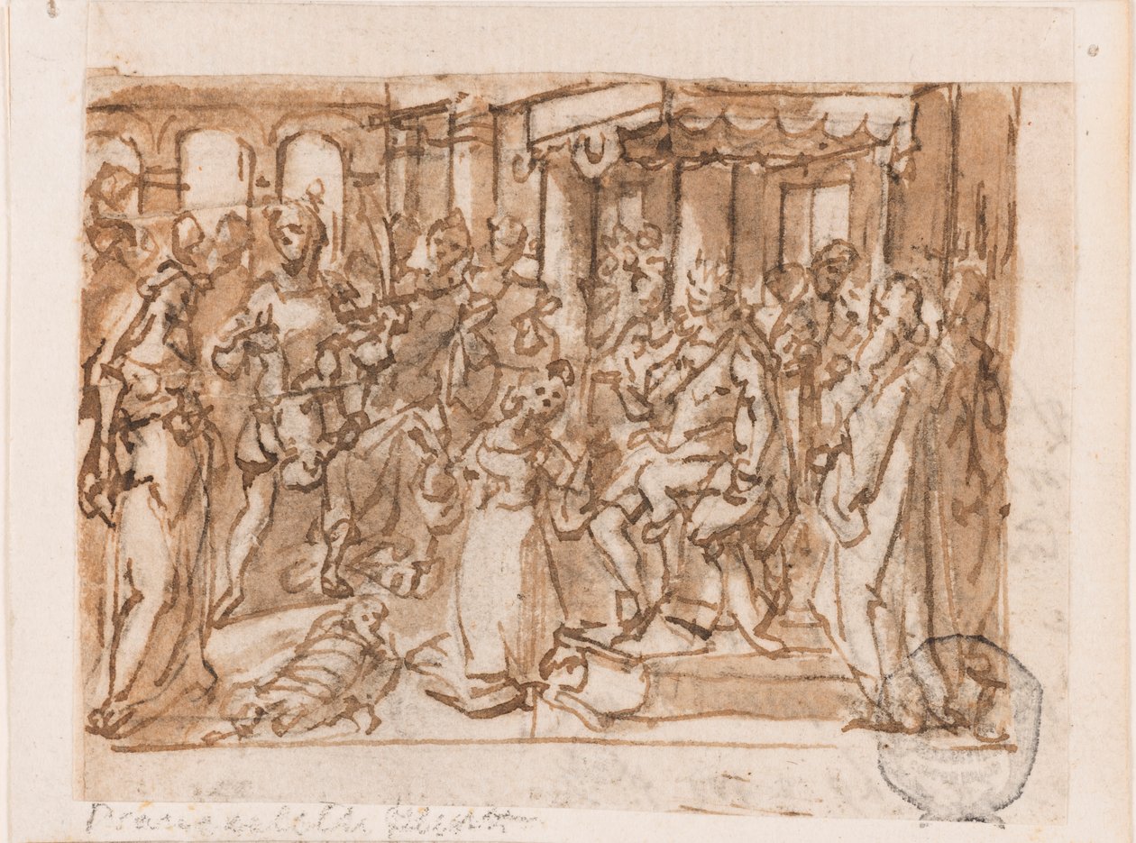 The Judgment of Solomon, Preliminary Design for "Spiritus Sapientiae" (The Spirit of Wisdom), Plate 1 in the "Seven Gifts of the Holy Spirit" Print Series by Jan van der Straet, called Stradanus