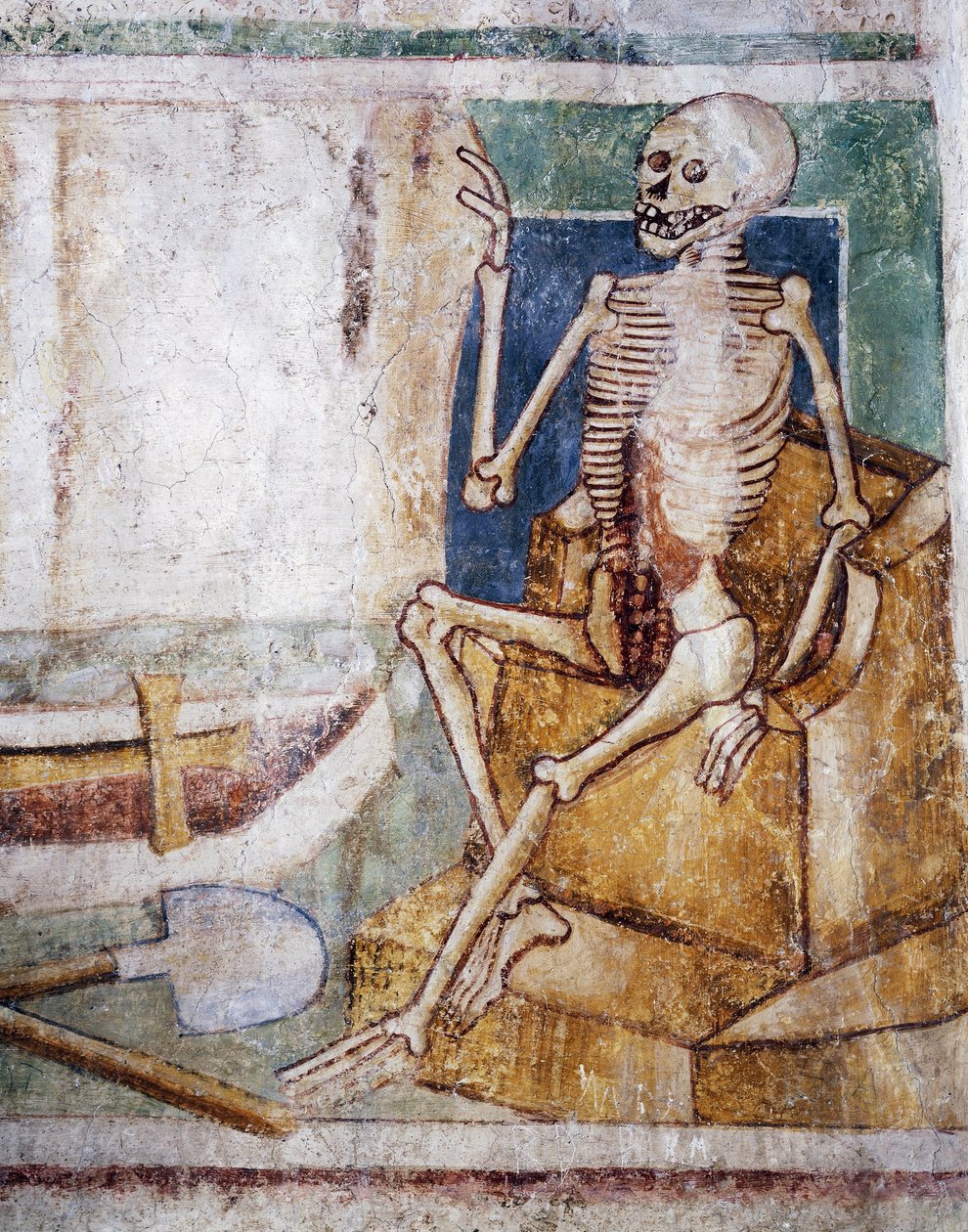 Hrastovlje Fortified Church, Trinity Church, Death Opening Slab of Tomb, Dance of Death (detail) by Janez Kastav