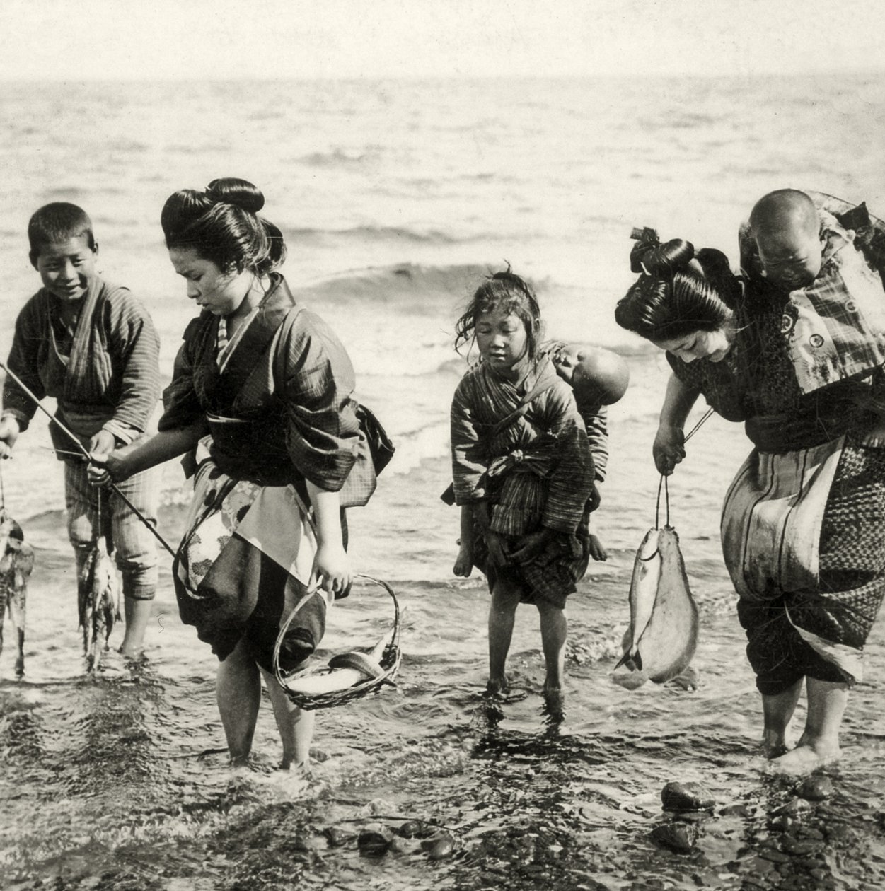 Mothers and Children Fishing by Japanese Photographer