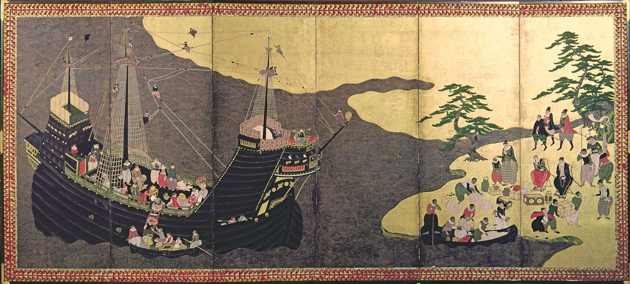 Arrival of the Portuguese in Japan in 1640 by Japanese School