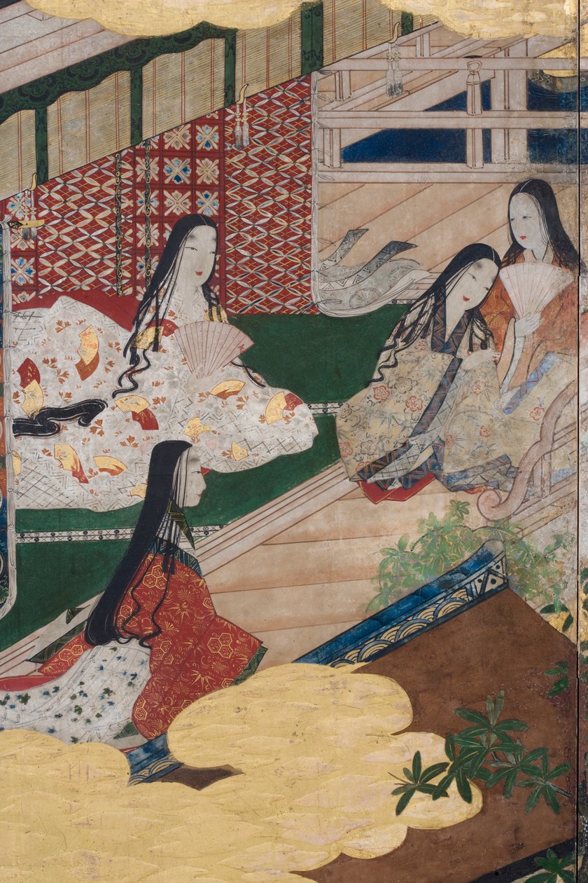(detail) Spring in the Palace, Six-Fold Screen from The Tale of Genji, c.1650 by Japanese School