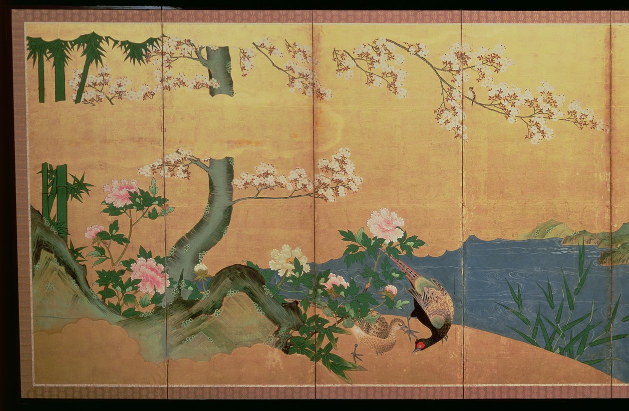 Egrets in a Stream with an Island of Irises, Edo Period by Japanese School