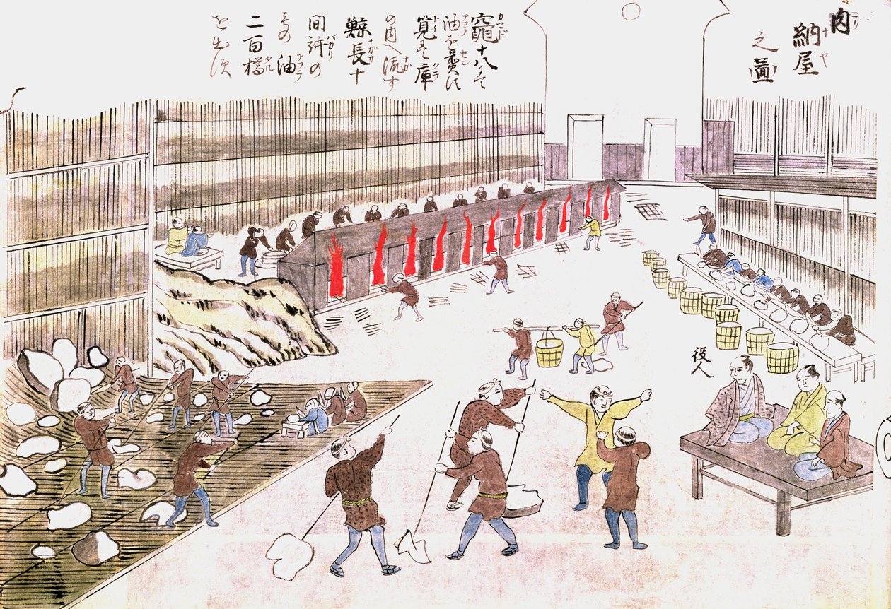 Factory for the preparation of whale products, late 19th century by Japanese School