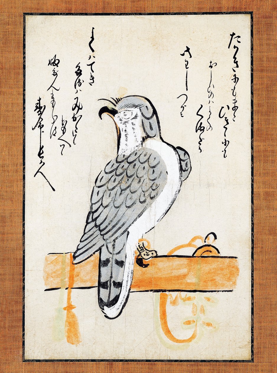 Falcon Tethered to Perch, Illustration on Vertical Roll, Late 19th Century by Japanese School