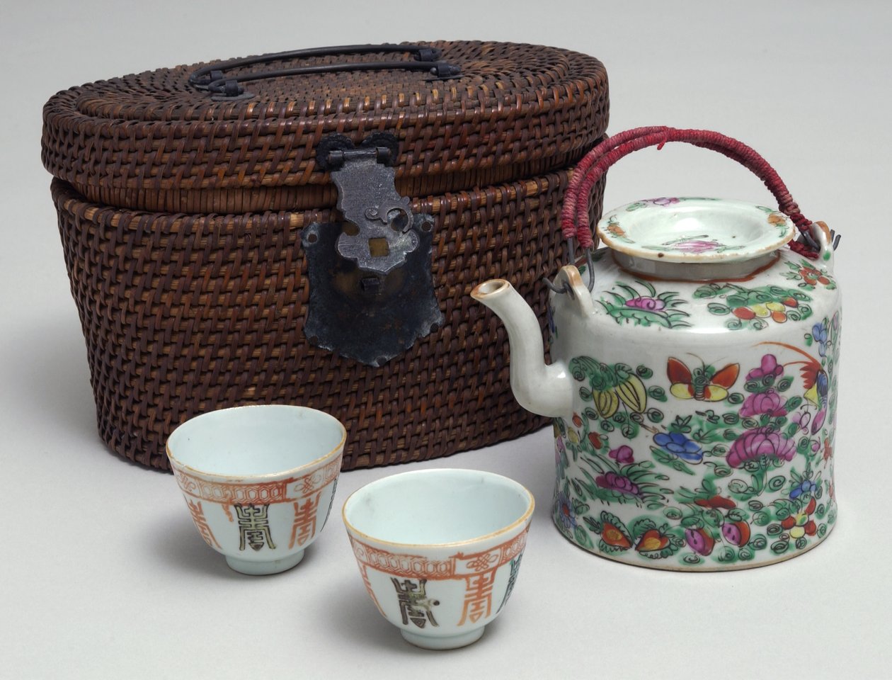 Japanese Tea Set with Wicker Carrying Case, c.1850 by Japanese School