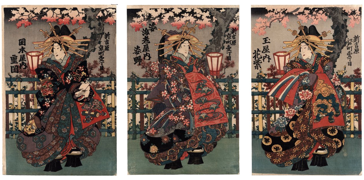 Courtesans Shigeoka, Sugatano and Hanamurasaki (Triptych)
