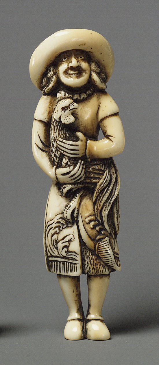 Netsuke modeled as foreigner with kirin, 19th century by Japanese School