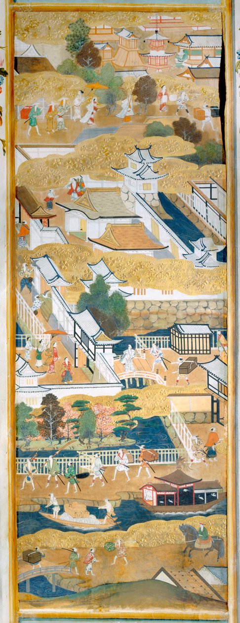 Osakazu Byobu - Japanese eight-panel folding screen by Japanese School