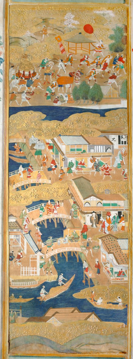 Osakazu Byobu - Japanese eight-panel folding screen by Japanese School