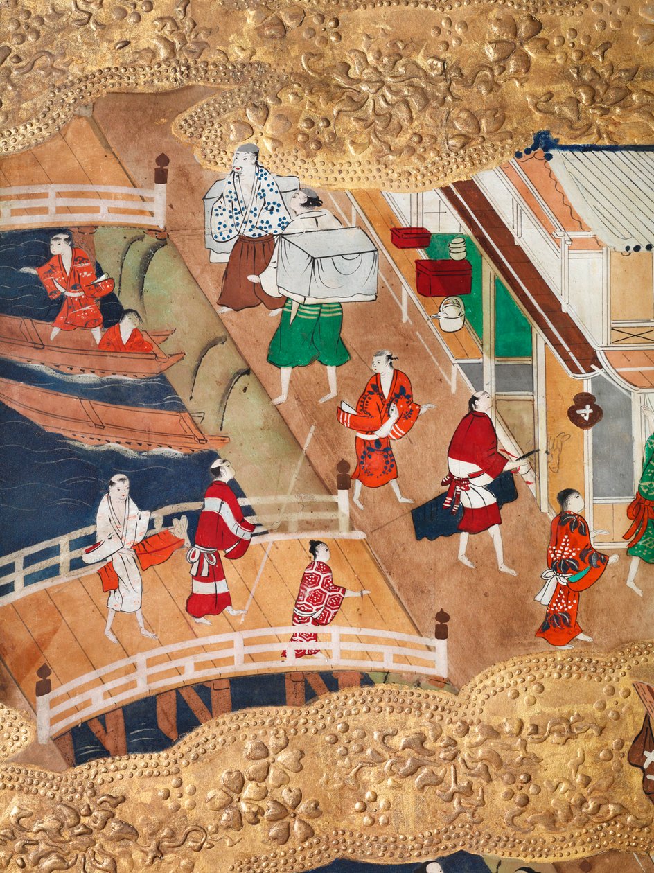 Osakazu Byobu - Japanese eight-panel folding screen by Japanese School