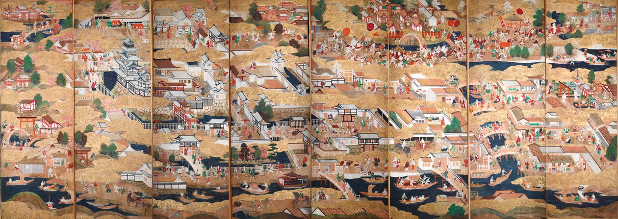 Osakazu Byobu - Japanese eight-panel folding screen by Japanese School