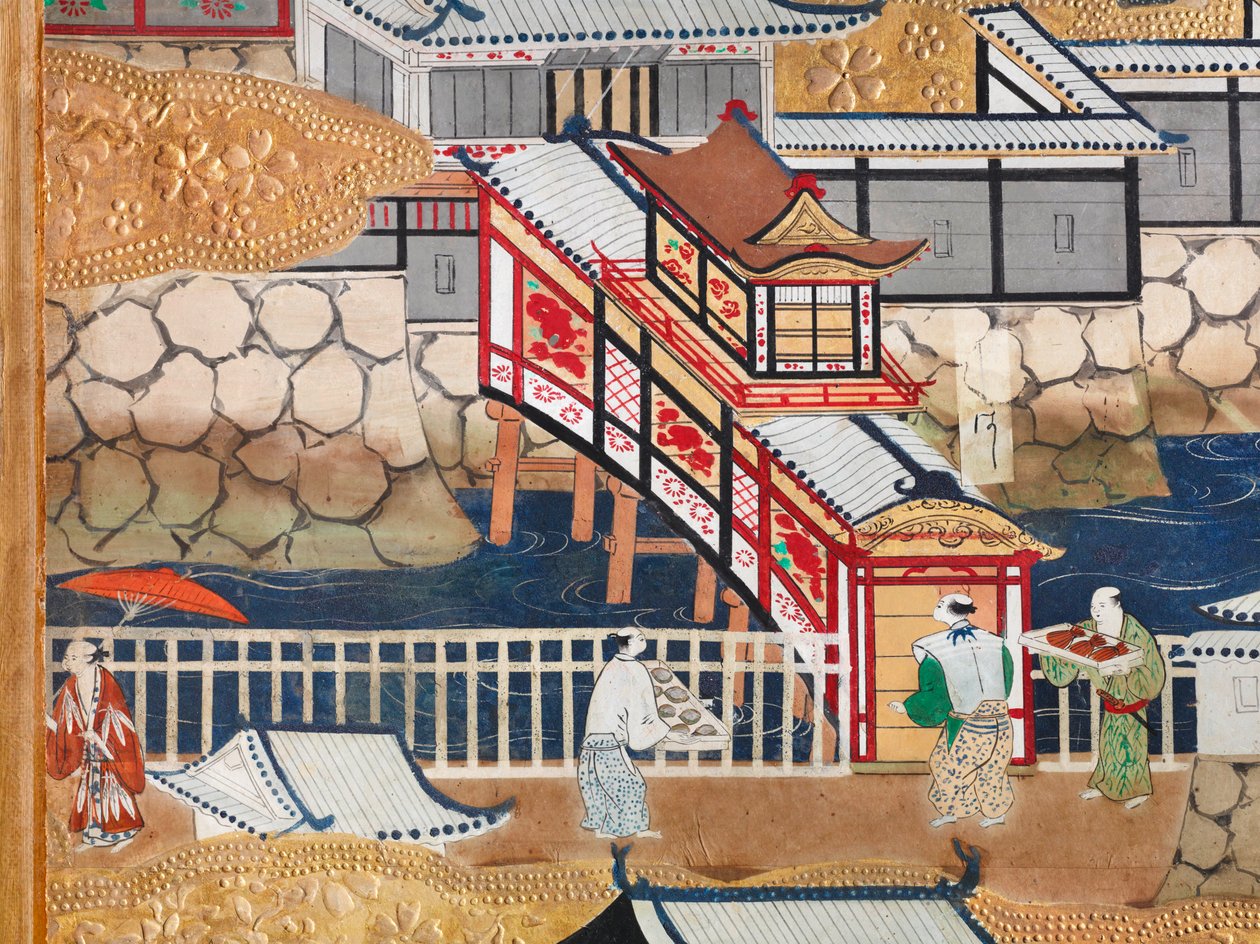 Osakazu Byobu - Japanese eight-panel folding screen by Japanese School