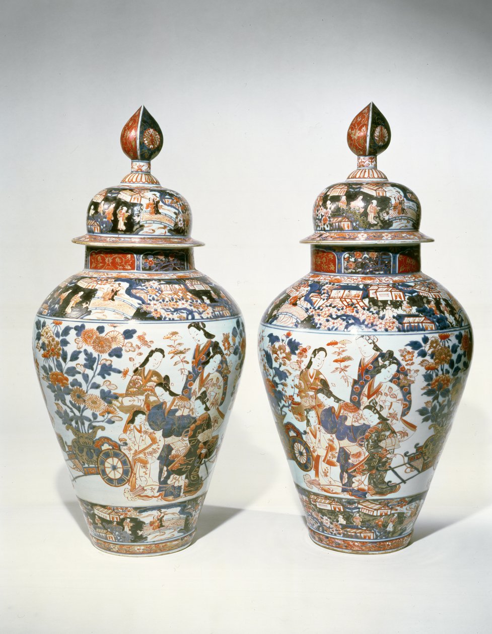 Pair of Imari baluster vases and covers by Japanese School