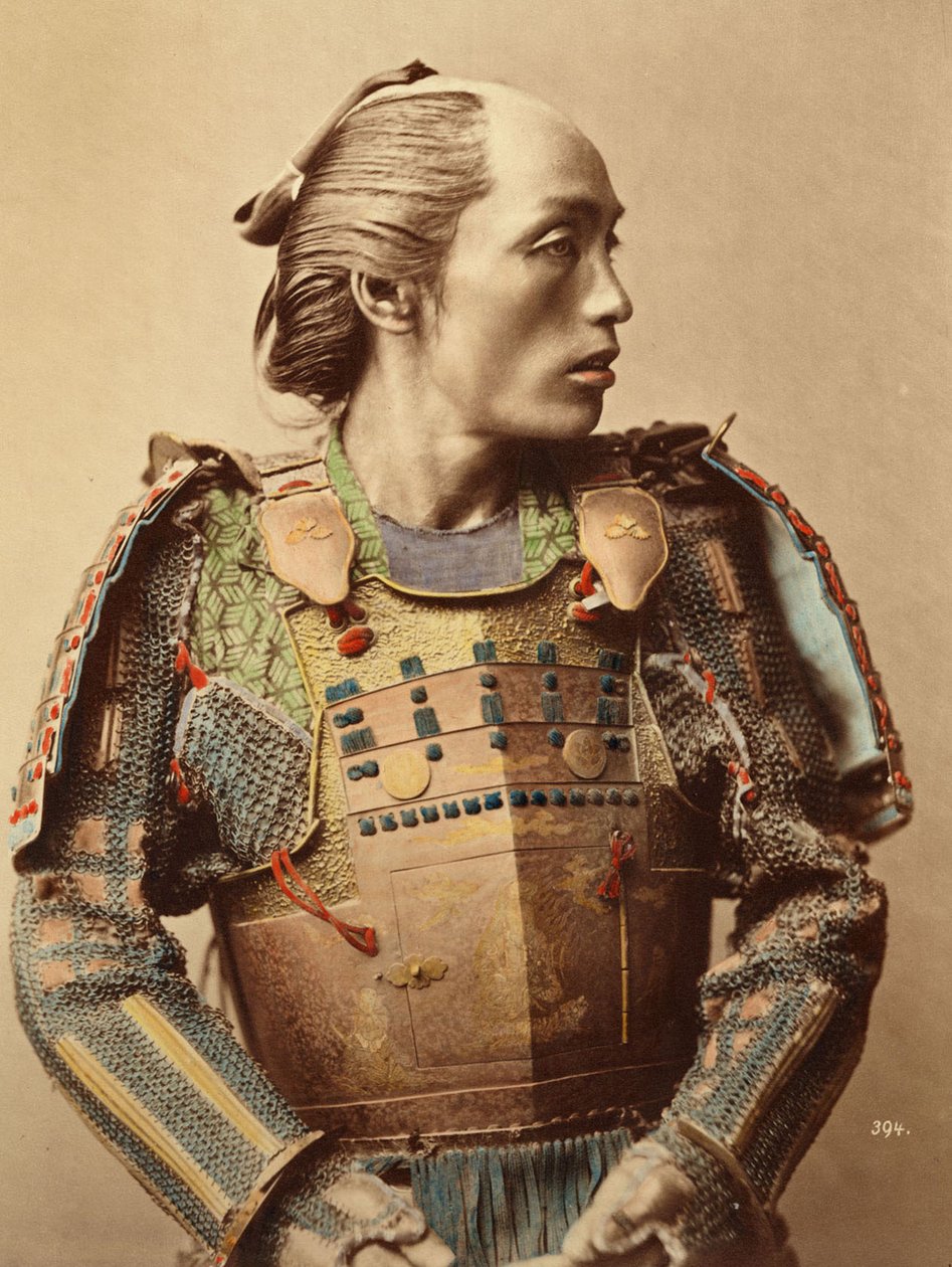 Portrait of a Samurai of Old Japan Armed with Full Body Armour, 1890 by Japanese School
